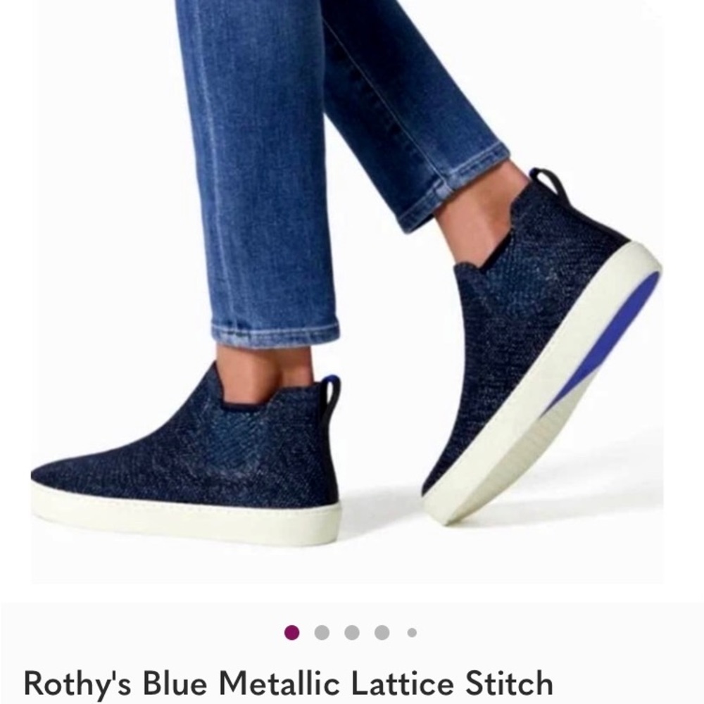 Rothy's Navy Metallic  Lattice Stitch Chelsea Sneakers high tops size 8